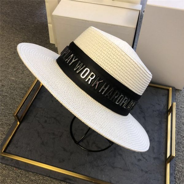 

spring summer caps ins fashion letters sun hats for women outdoor beach straw hat wide brim caps, Blue;gray