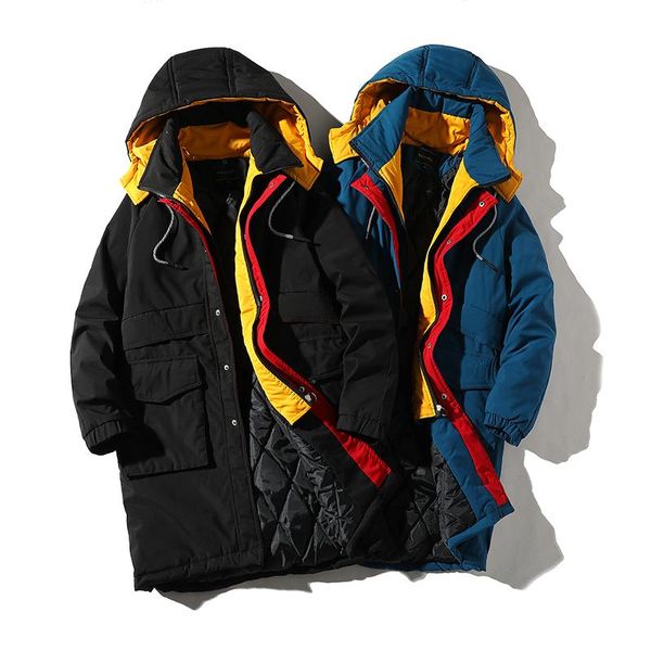 

winter jacket men patchwork mens parkas casual men's winter jackets hooded coats male clothing, Black