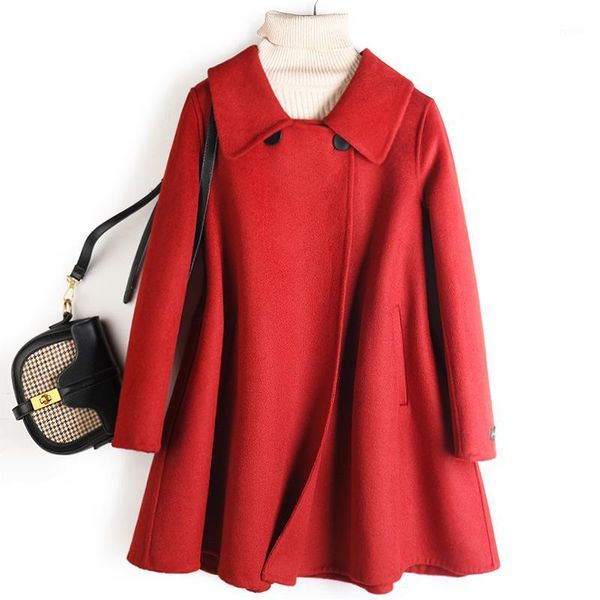 

autumn and winter 2020 new cape double face cloak wool coat women's middle and long brick red woolen coat spot wholesale1, Black