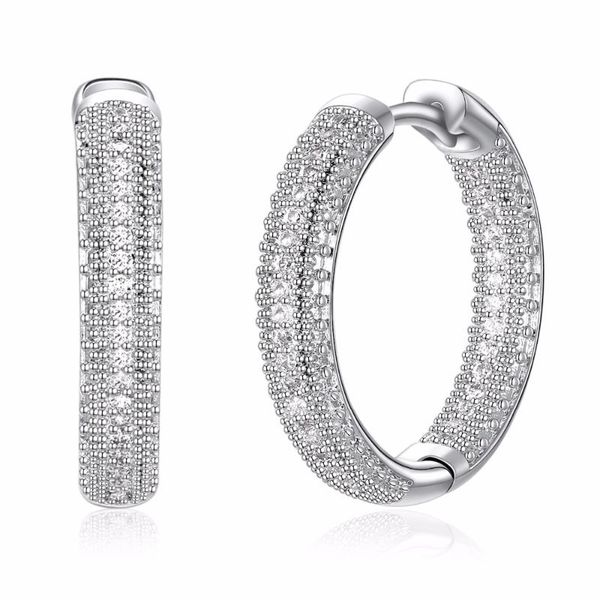

hoop & huggie classic round hoops pave setting cubic zircon white-color price fashion huggies earrings for women, Golden;silver