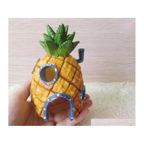 

aquarium landscaping artificial pineapple house fish tank decor aquatic resin cartoons decoration shrimp shelter decorations pineapple kwmy