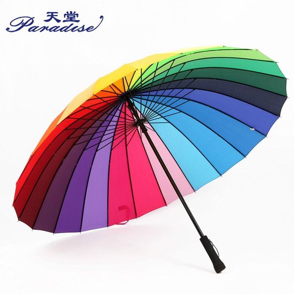 

fashion women parasol rainbow umbrella big long handle straight colorful umbrella female sunny and rainy