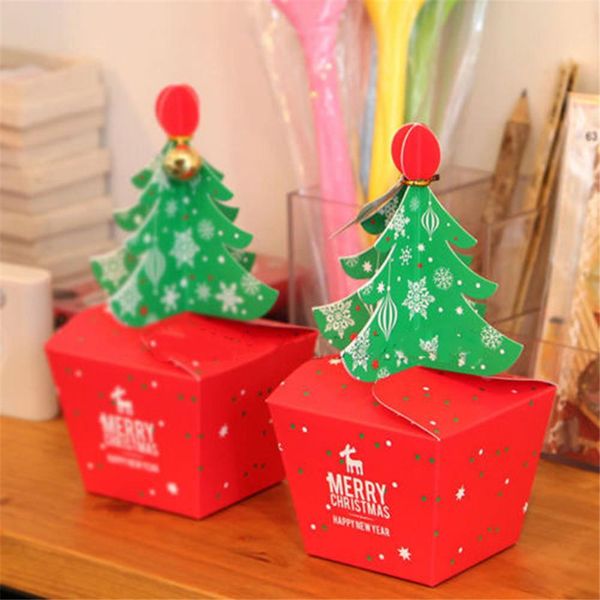 

christmas tree packing box cupcakes dessert cookies candy gift apple box with bells golden cord festival present bagdropshipping qylxwc
