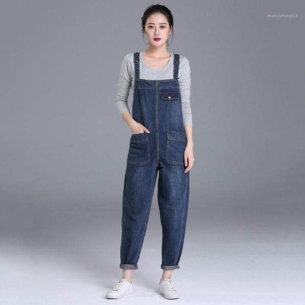 

women's jeans spring denim women trousers korean loose plus size 4xl 5xl 6xl casual for girls high waisted blue rompers suspenders1