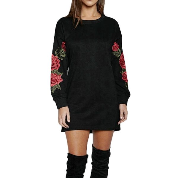 

plus size s- autumn long sleeve floral embroidery long women pullovers hoodies black and white sweatshirt hoodies lj201103