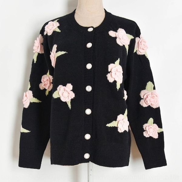 

g2aug 2020 autumn outerwear new hook coat sweater hand cardigan knitted sweater 3d women's pink flower winter s20853 z2ljy, White;black
