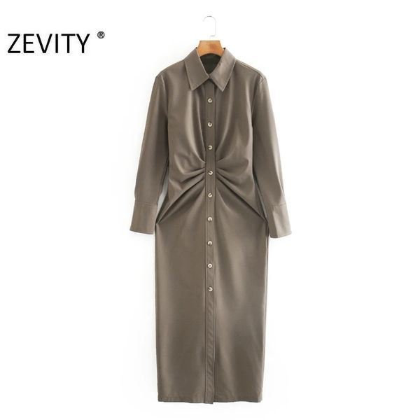

zevity women fashion solid pleats shirt dress office ladies long sleeve single breasted vestido chic casual slim dresses lj201203, White;black