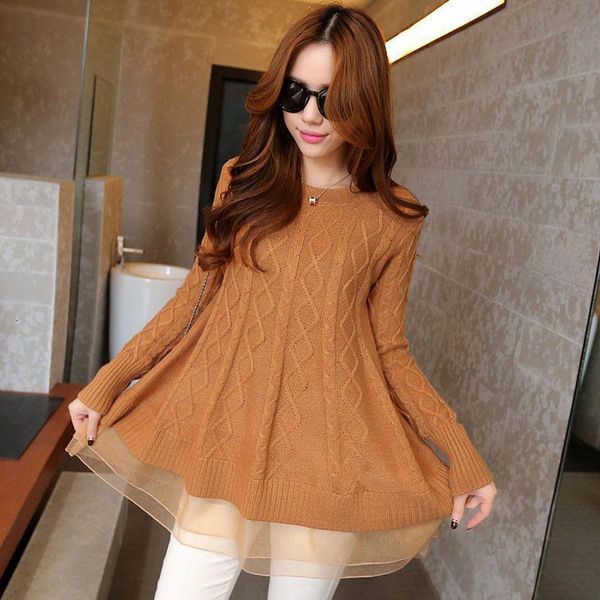 

korean style womens a line long thin o neck gauze bottoming sweaters loose turtleneck lace hem jacket drop shipping, White;black