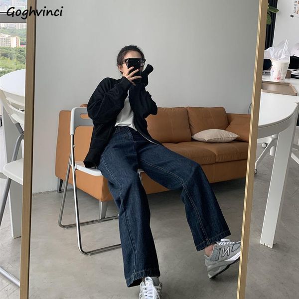 

jeans women high waist dark blue straight mopping vintage chic harajuku streetwear ulzzang students fashion denim trousers new