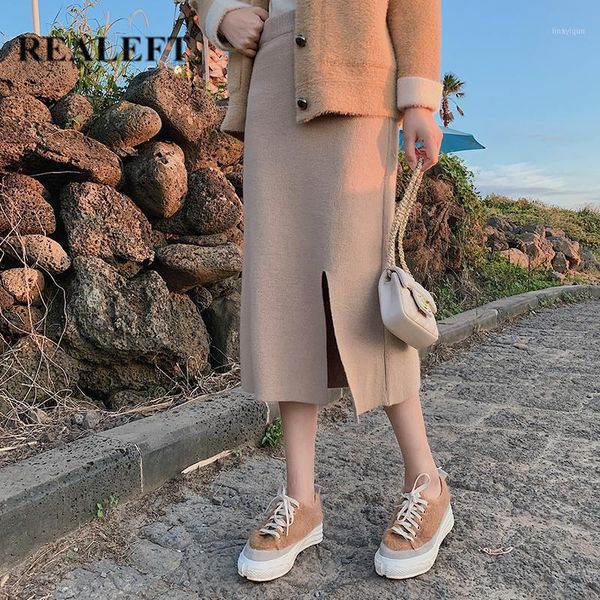 

realeft women's autumn winter wool warm sheath long skirts high waist knitted split wrap pencil skirts female new arrival1, Black