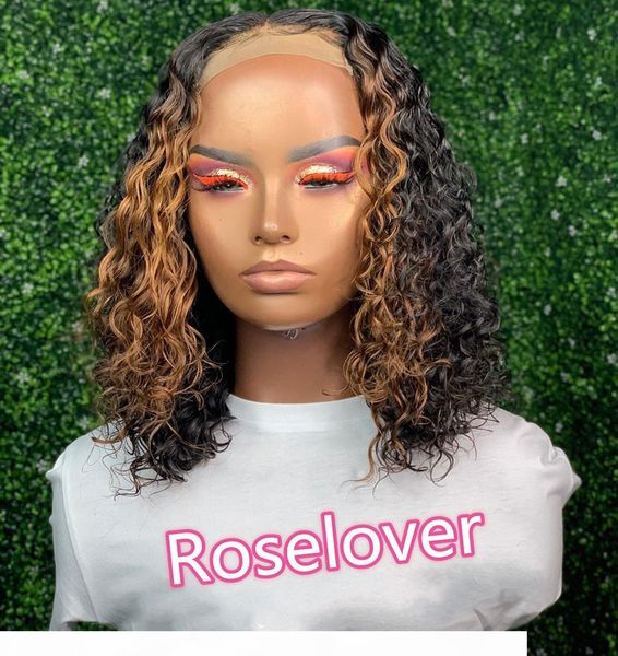 

roselover human hair wigs 180% ombre highlight honey blonde colored brazilian remy hair preplucked 4x4 lace closure wig, Black;brown