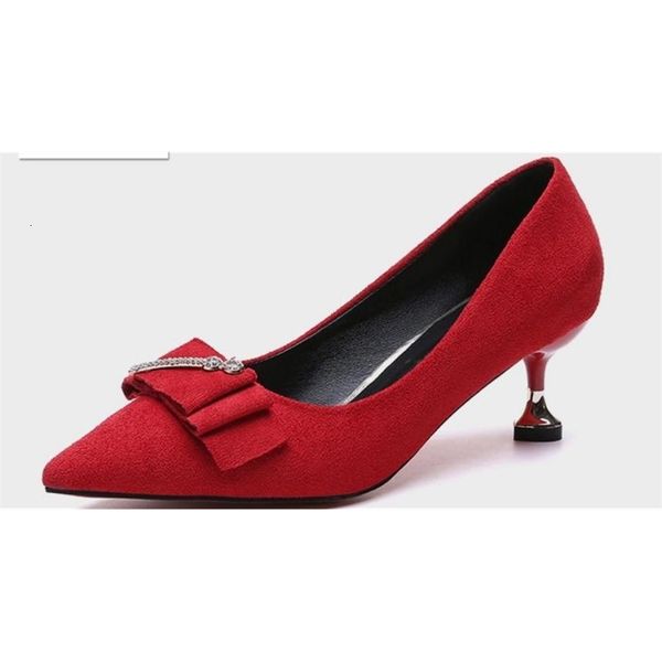 

2021 women's shoes in spring and autumn new style fine heel pointed end suede bowknot @98777 csjm, Black