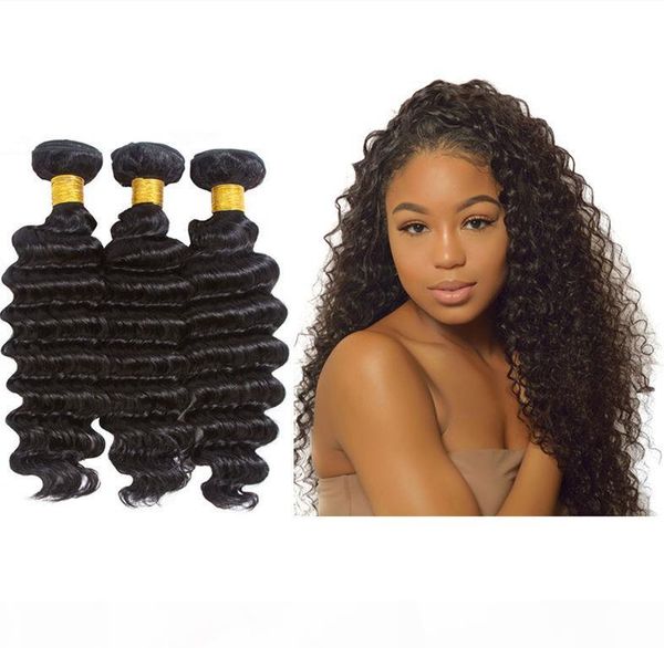

viya 9a peruvian virgin human hair deep wave 3 bundles cuticle aligned hair soft and smooth can be colored, Black