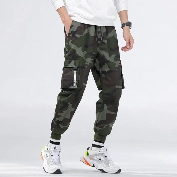 

men's pants brand mens joggers camouflage cargo men hip hop skateboard jogger fashion casual beam feet pant m-8xl, Black