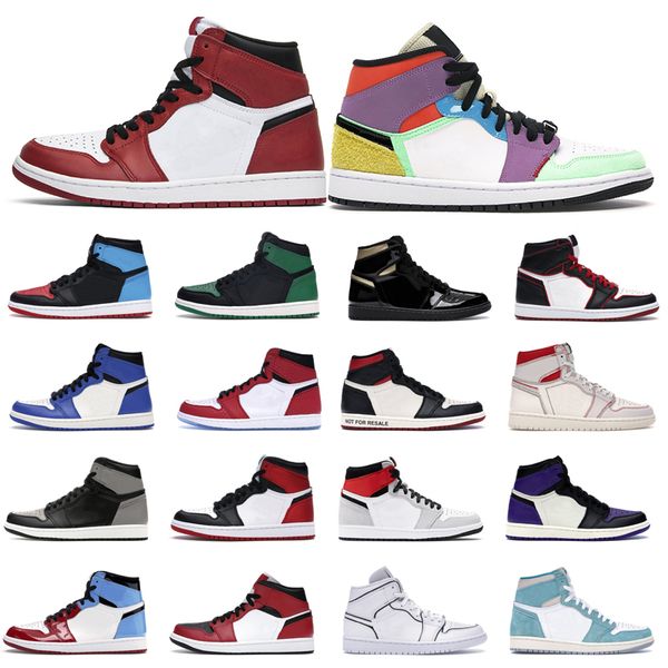 

men 1 1s iridescent reflective white basketball shoes shadow twist obsidian multi color unc patent mens women trainers sneakers sports shoes