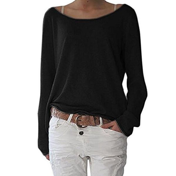 

women's shirts solid color casual round neck long sleeve women knitted t-shirt bottoming spring autumn all-match, White