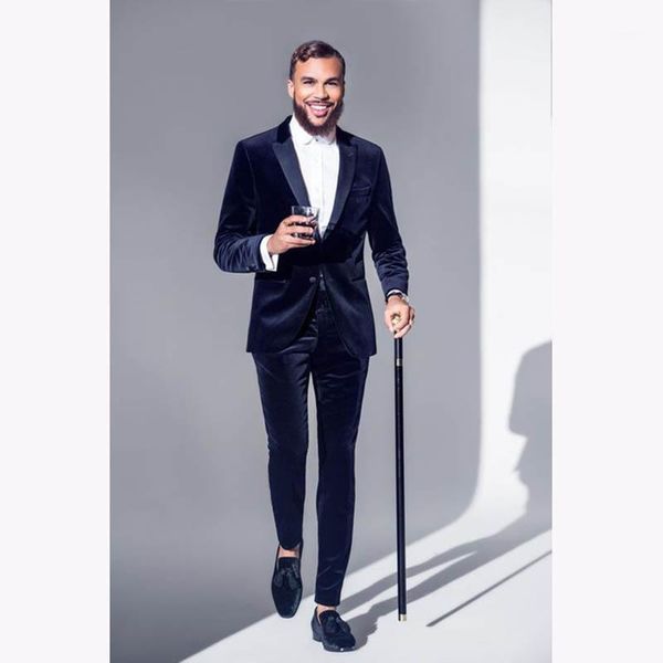 

latest coat pant design navy blue velvet men suit formal slim fit tuxedo 2 piece blazer custom mens party suits terno masculino1, White;black