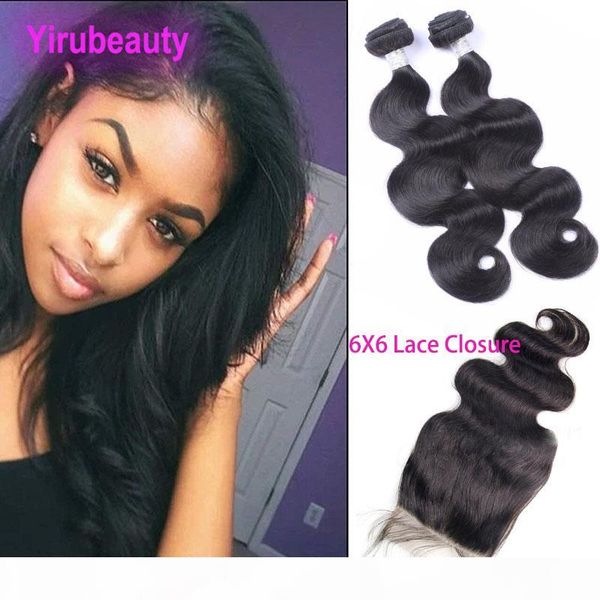 

malaysian human hair 8-28 inch bundles with 6x6 lace closure middle three part 3 pieces lot yiirubeauty natural color, Black;brown