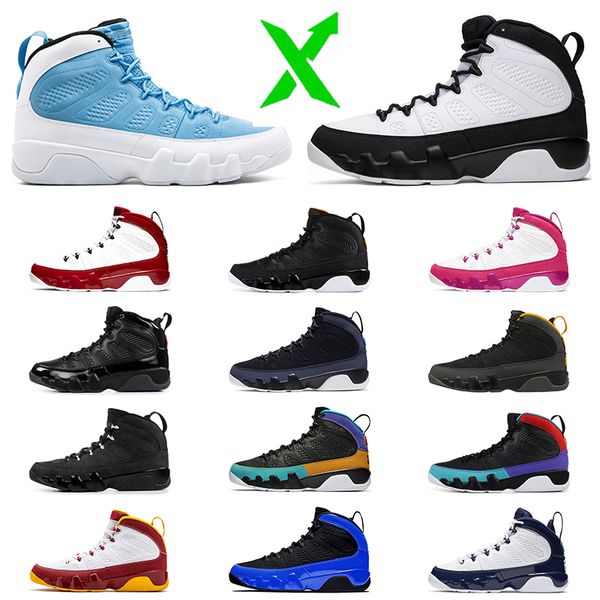 

jumpman 9s gym red 9 university gold mens basketball shoes trainers iridescent racer blue space jam sports sneakers size 7-13, White;red