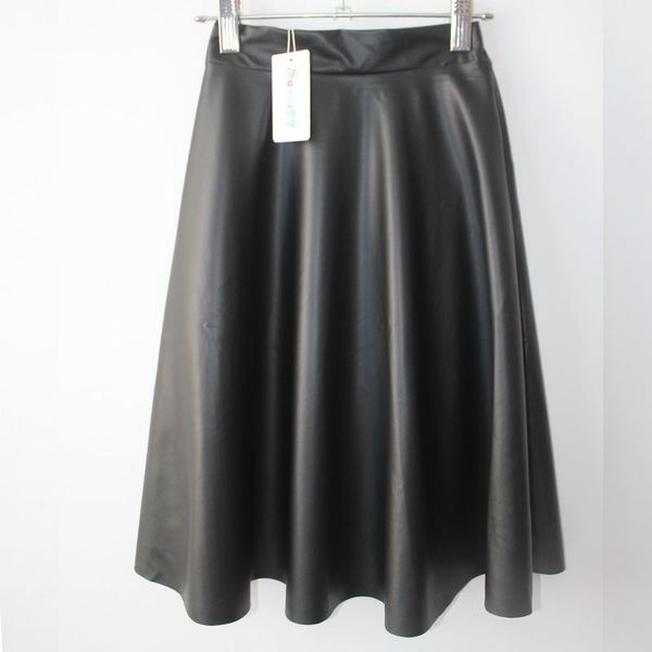

setwigg autumn synthetic faux leather midi skater skirts street fashion burgundy pu leather knee length flare punk skirt sg021, Black