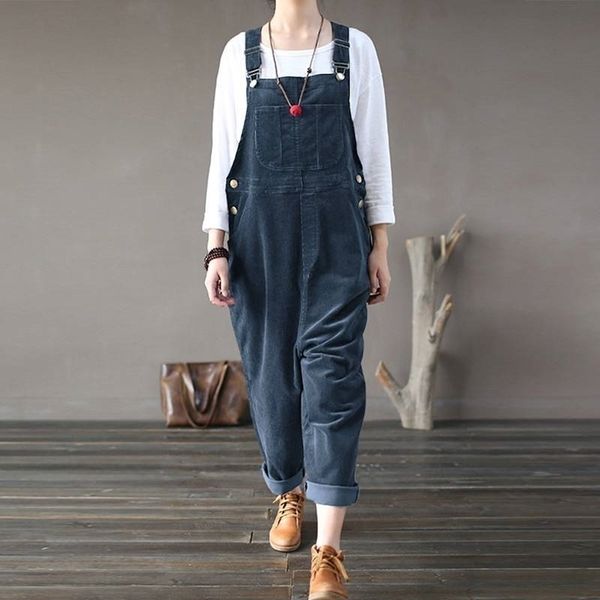 

5xl zanzea spring playsuits vintage corduroy jumpsuits solid work overalls women casual long harem rompers pantalons female y200425, Black;white