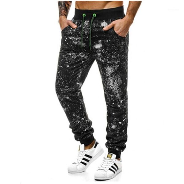 

street pants man starry sky pattern pants fashion trend drawstring pencil pants designer male mid waist fitness casual sport, Black