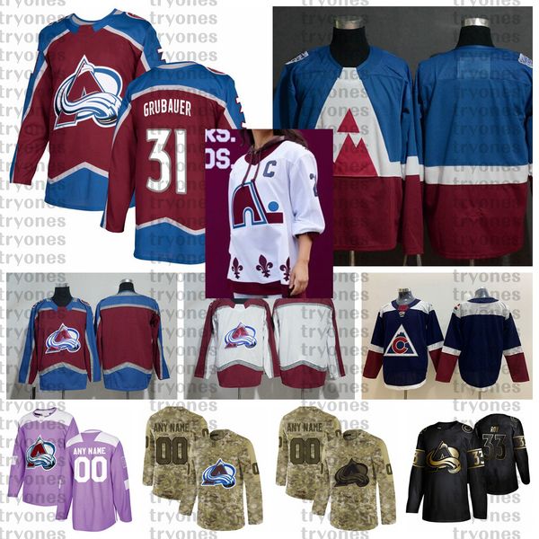 

2021 reverse retro customize #31 philipp grubauer colorado avalanche hockey jerseys golden edition camo veterans day fights cancer shirts, Black;red
