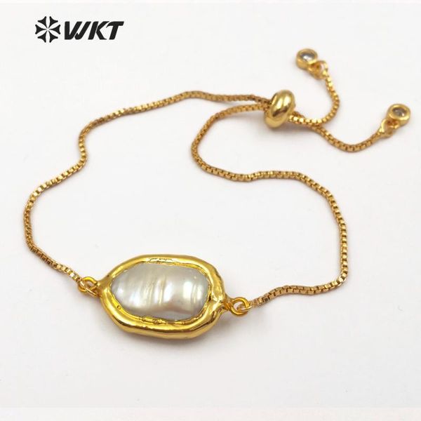 

wt-b413 new style fashion freshwater pearl bracelets with 24k gold electroplated style pearl chain bracelets gift for women, Black