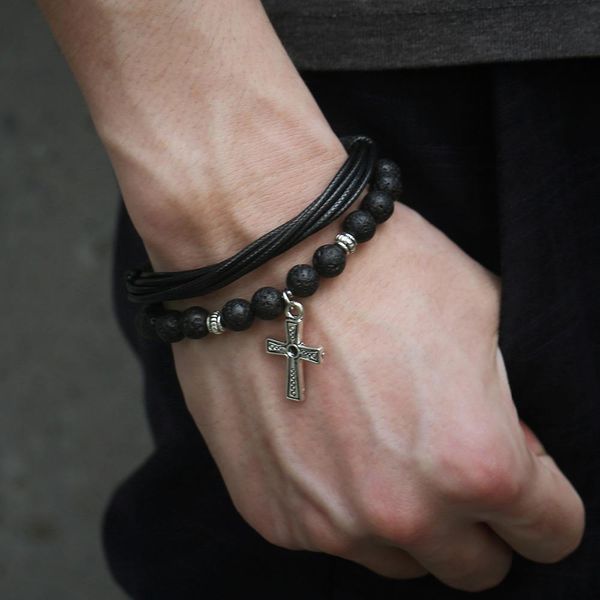 

мужская кожа камень мужчины для мужчины подарки cross лава браслет из бисера шарм уникальный dropship dlb73 ювелирных изделий из нержавеющей, Golden;silver