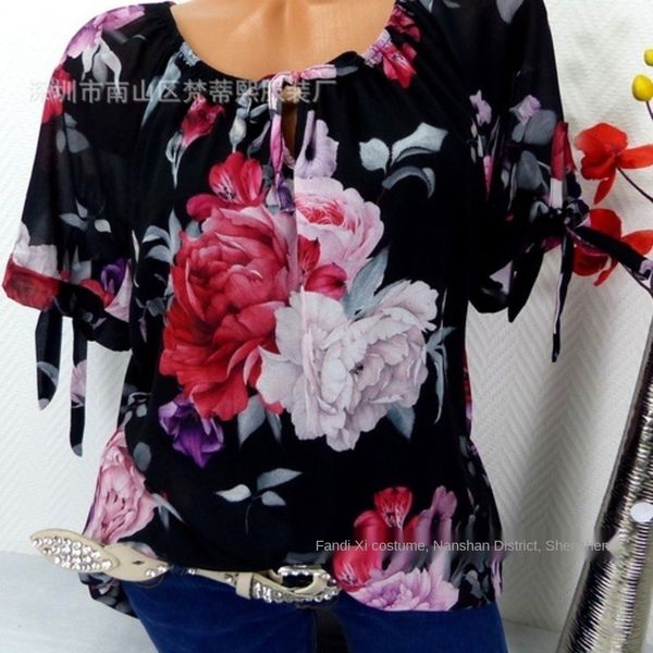 

0esdl большой большой женской одежда 2019 лето новой свободное похудение напечатана манжета размер шнуровка размера женщины одежда 2019 лето, White