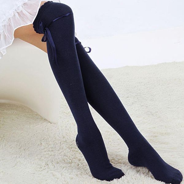 

1 pair fashion winter over knee socks warm thin high long knit cotton cute for girls ladies women 5 solid color, Black
