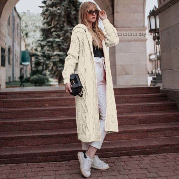 

new autumn winter knitwear sweater knitted sweater2020 sales solid color hooded long cardigan sweater twist knitwear women pjvqh, White;black