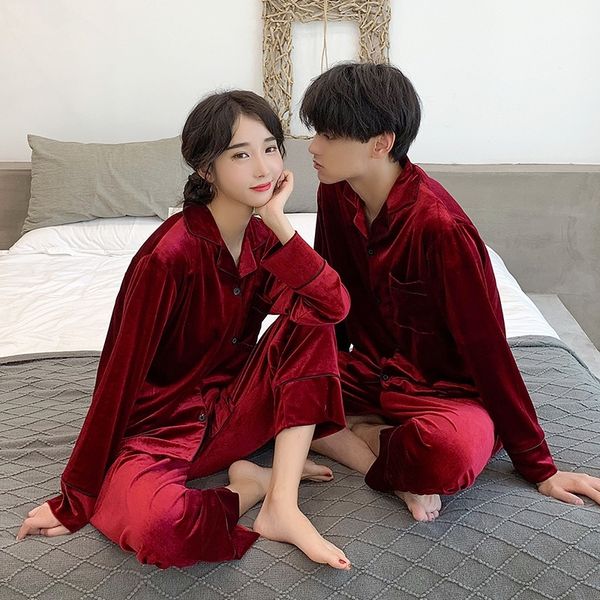

gec0 new couple flower t200707 sleepwear silk satin pajamas set long and short button-down pyjamas printed pijama women men loungewear plus, Black;red