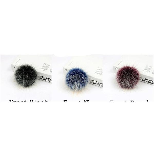 

10 pcs/lot diy 10cm colorful faux fox fur pom poms frost white hair tip pompon with buckle knitted hats accessorie qylbjy