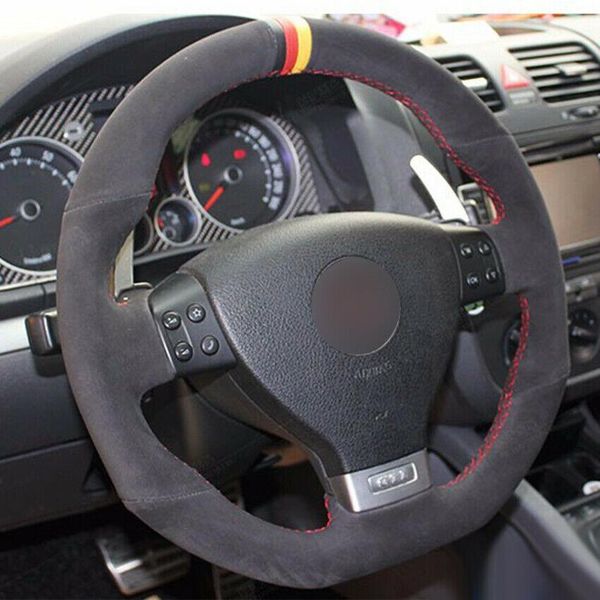 

for volkswagen golf black suede black red yellow marker car steering wheel cover anti-slip fit all season car accessories