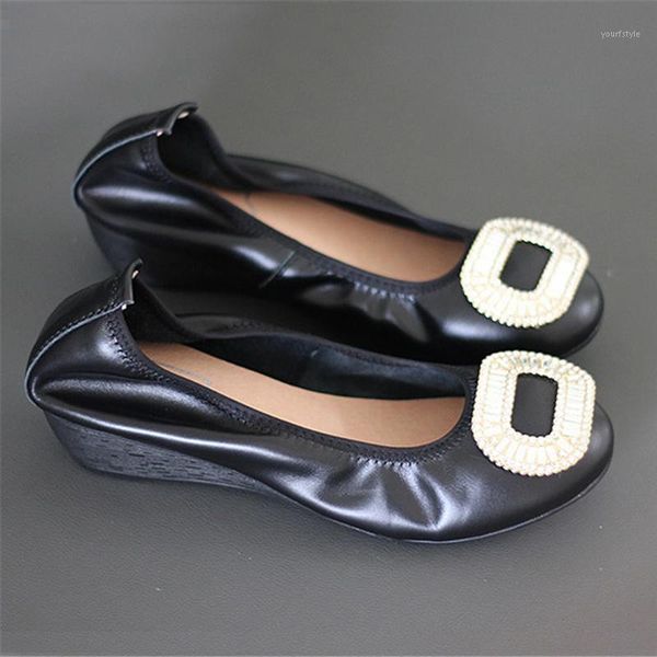 

genuine leather women casual shoes slip on wedge heels creepers moccasins 2020 spring women shoes platform pumps sneakers1, Black