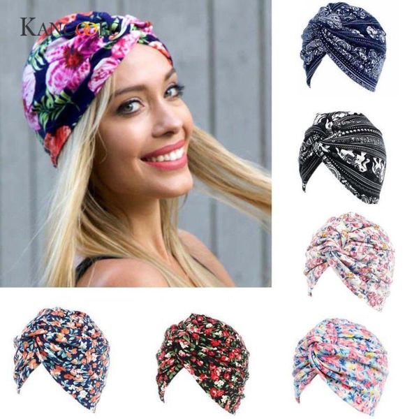 

kancoold bandanas wrap cap casual stretchable women floral cancer chemo hat beanie scarf turban head wrap cap gloves pjat9, Blue;gray