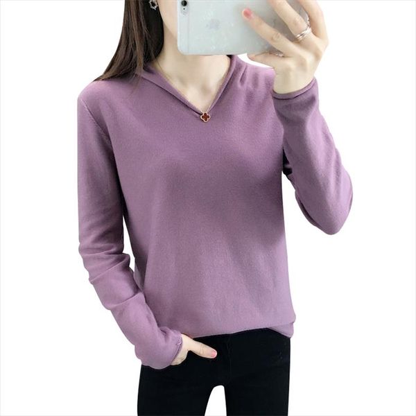 

2019 autumn and winter new half hat sweater women loose large size pullover sweater solid color v neck long sleeved, White;black