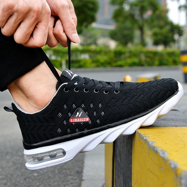 

men breathable sneakers non-slip wear-resistant casual air cushion shoes shock-absorbing shoes zapatillas de hombre, Black