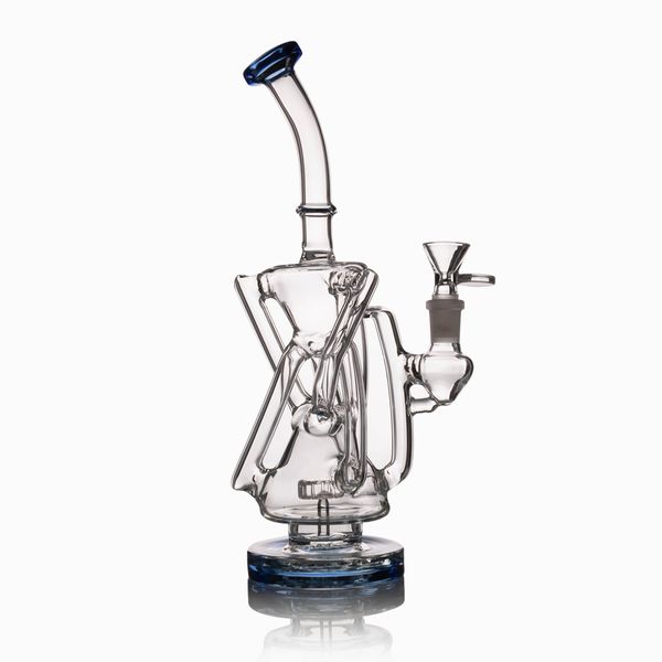 Vidro Bongo Recycler Rig Rig Rig Rig Wax Tubo Aughty Klein Bongs Hookahs Dab Rigs Tubulações com 14mm tigela Percuble Cyclone Beaker