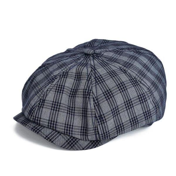 

sboy hats voboom navy blue flat cap men large plaid caps cotton cabbie hat summer breathable glof 103, Blue;gray