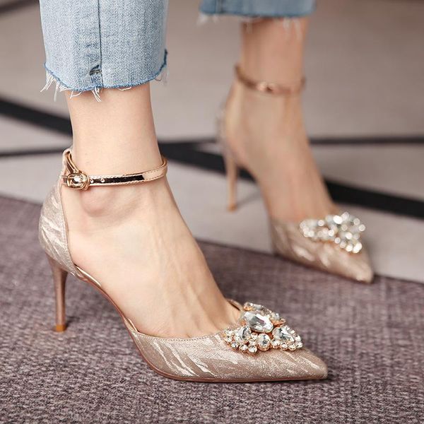 

size high-heeled shoes 2021 new pointed stiletto wedding shoes rhinestone wedding socialite, Black