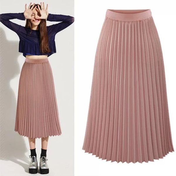 

pink pleated skirt women high waist pleated midi skirt chiffon a line chic elegant winter autumn skirt yyw-8889, Black