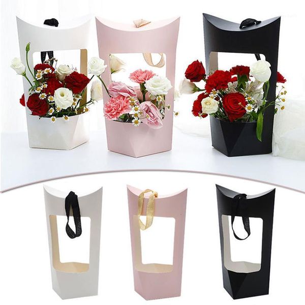 

kraft paper bag flower box handbag waterproof bouquet florist gift bags valentine's day rose box packaging bag party decoration1