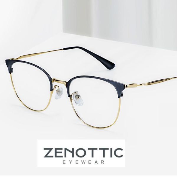 

zenottic cat eye design titanium glasses frame women round myopia optical spectacles men half frame prescription eyeglasses, Black
