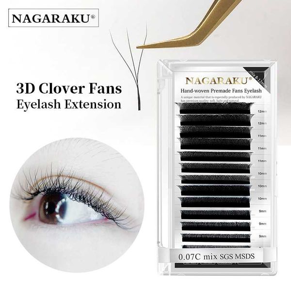 

nagaraku automatic flowering w shape bloom 3d premade fans eyelash extensions natural soft light individual lashes full dense