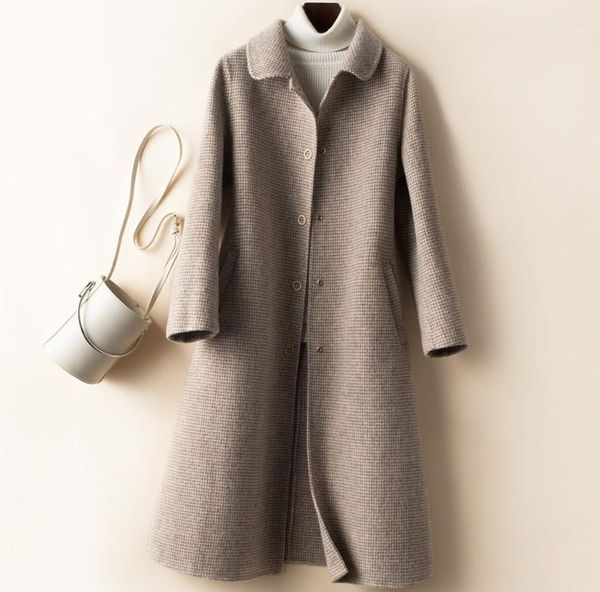 

2020 new 100% wool coat women korean houndstooth plaid coat female jacket autumn overcoat abrigos mujer elegante 18421, Black