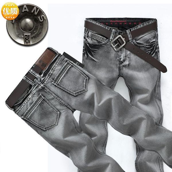 

the spring of 615 # han edition men straight jeans agent leisure smoke grey denim trousers1, Blue