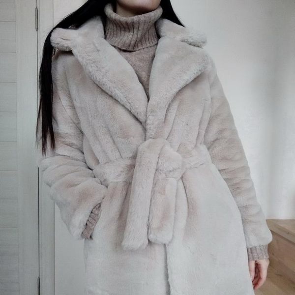 

women's fur & faux winter women coat luxury long loose lapel overcoat thick warm plus size female plush coats, Black