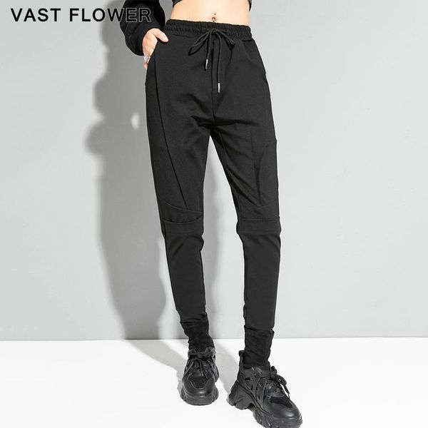 

black high waist casual slim thin harem pants women new pocket pleated spliced trousers women clothes fashion 2020 autumn winter, Black;white
